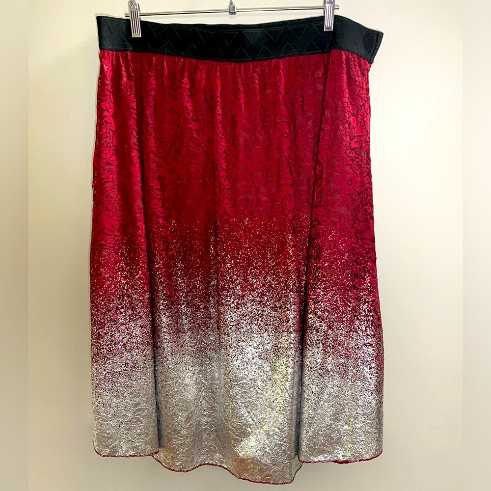 Vintage Lularoe Lola skirt elegant collection size 2XL red lace dipped in silver